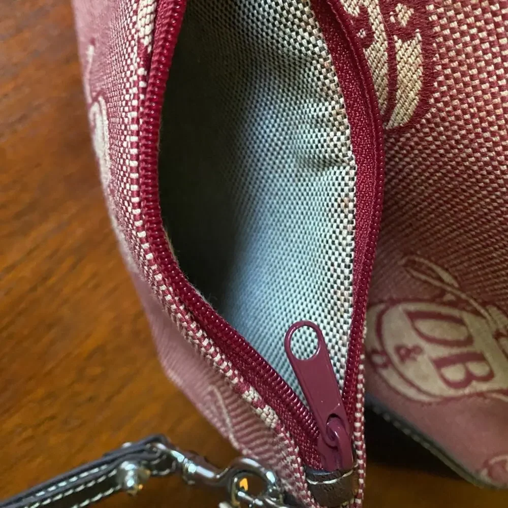 Vintage Dooney & Bourke Logo Canvas Red Domed Satchel Purse and Wristlet Set